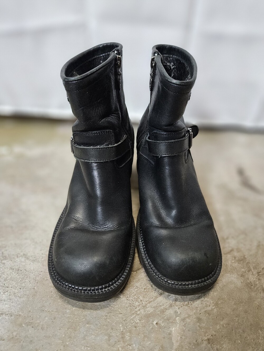 Harley Davidson Black Leather Zip Ankle Boots